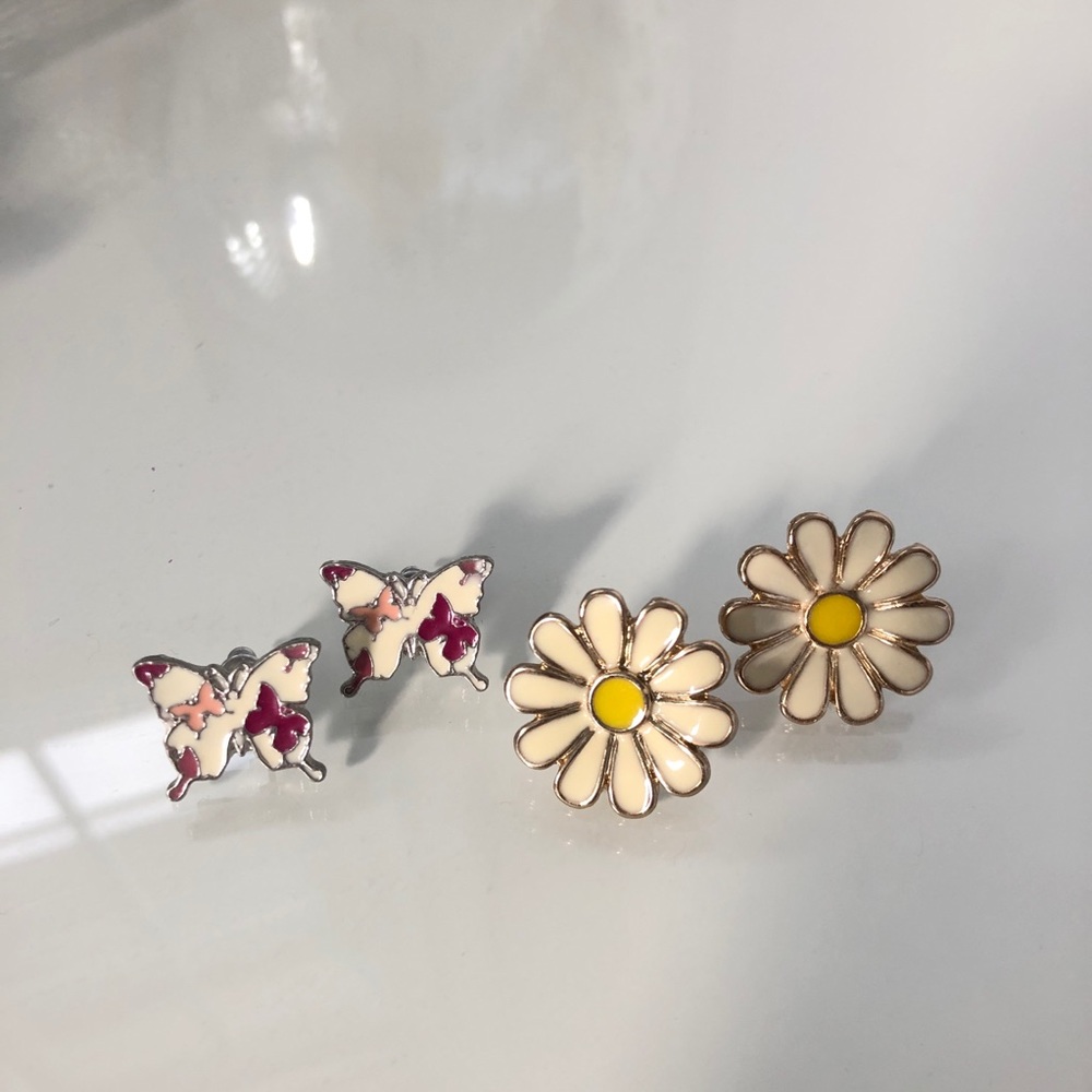 🌼 Flower & Butterfly Earrings Set 🦋